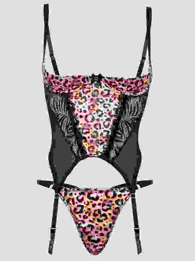 Lovehoney Wild Paradise Leopard Print Bustier Set, Brown, hi-res
